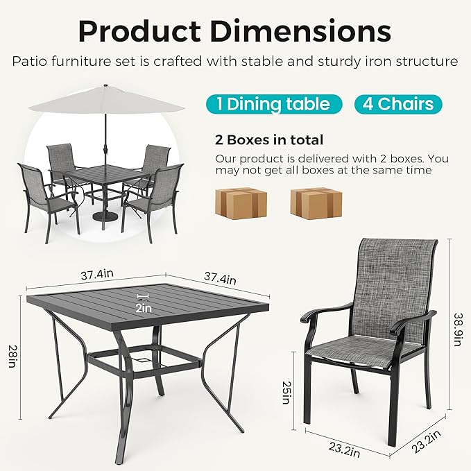 Pamapic 5-Piece Outdoor Dining Set, Patio Dining Set for 4, All-Weather Outdoor Patio Set with 4 Regular Chairs for Garden, Poolside, Deck,Gray