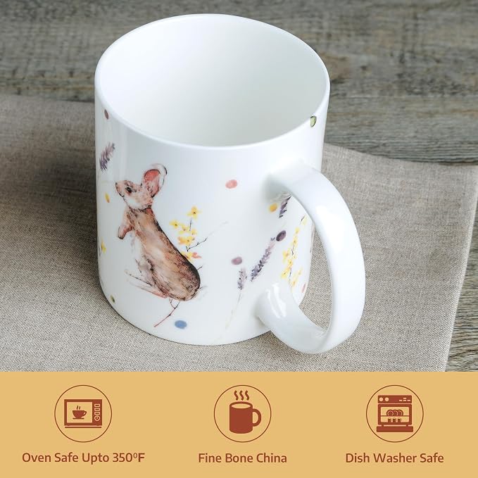 Maison d' Hermine Coffee Mug with Handles Tea Cups (15 Ounce, Pack of 1) | Fine Bone China Coffee Mugs for Hot Beverages Cappuccino Latte Home Restaurant Hotel Spring Summer -Easter Zest - Rabbits