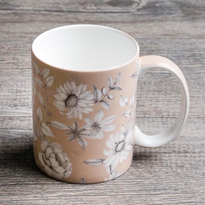 Maison d' Hermine Coffee Mug with Handles Tea Cups (15 Ounce, Pack of 1) | Fine Bone China Coffee Mugs for Hot Beverages Cappuccino Latte Home Restaurant Spring Summer -Pretty Autumn - Mono Autumn