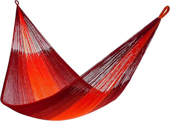 Handwoven Hammock by Yellow Leaf Hammocks - Family Size, Fits 2+ PPL, 550lb max - Weathersafe, Super Strong, Easy to Hang, Ultra Soft, Artisan Made - Color: Red - Orange
