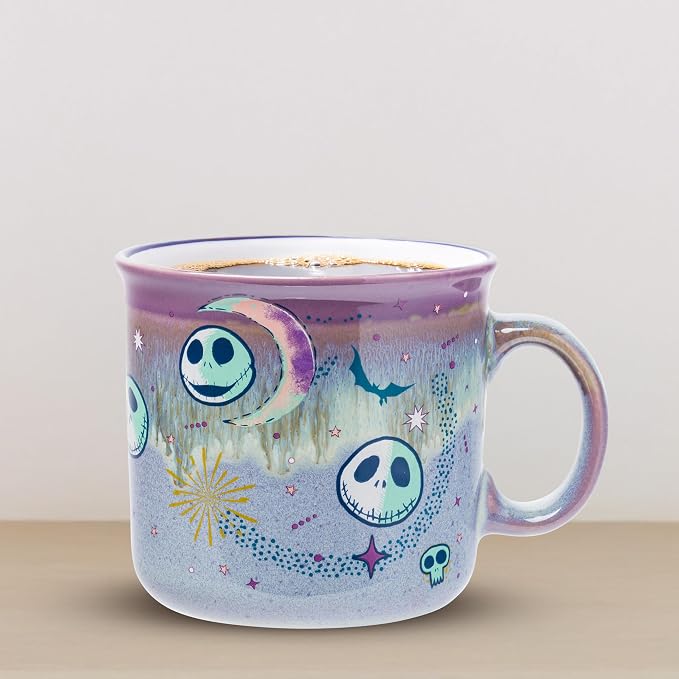 Silver Buffalo Disney Nightmare Before Christmas, Ceramic Camper Mug, 20oz | Jack Skellington, Mystic Opulence, Reactive Glaze, 0.59 Liters