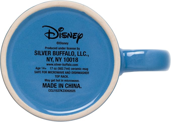 Silver Buffalo Disney Lilo and Stitch, Wax Resist Ceramic Pottery Mug, 17oz | Sitting Pose, Etched Engraved Handmade, 0.5 Liters