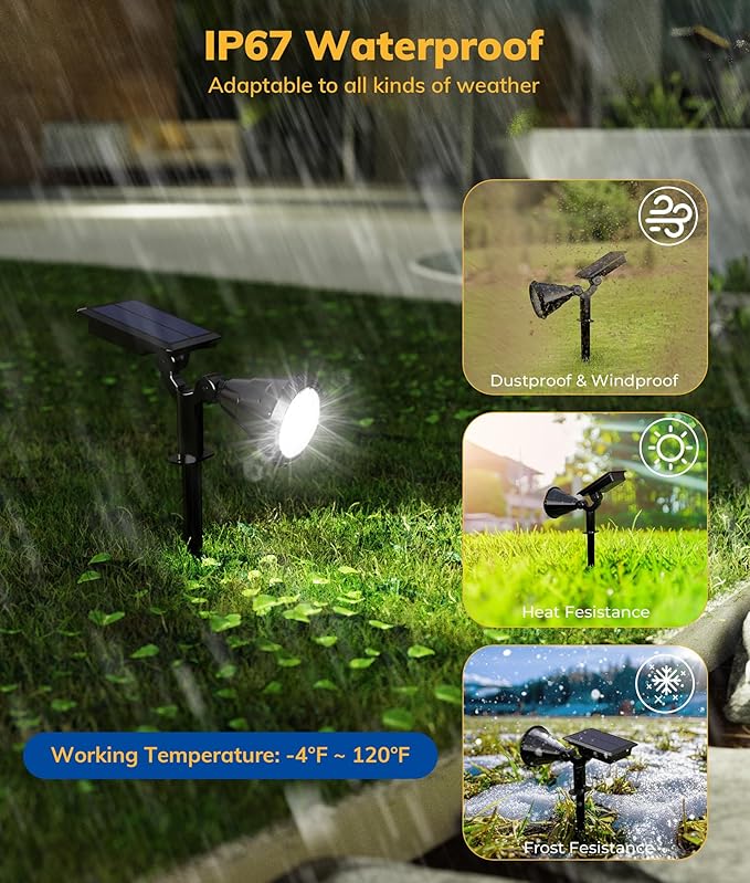 Solar Spot Lights for Outside, 21 LED Outdoor Solar Lights for Yard, 4 Pack Solar Spotlights Waterproof Auto On/Off for Landscape, Wall, Garden, Pool, Tree, Pathway and Driveway(White)