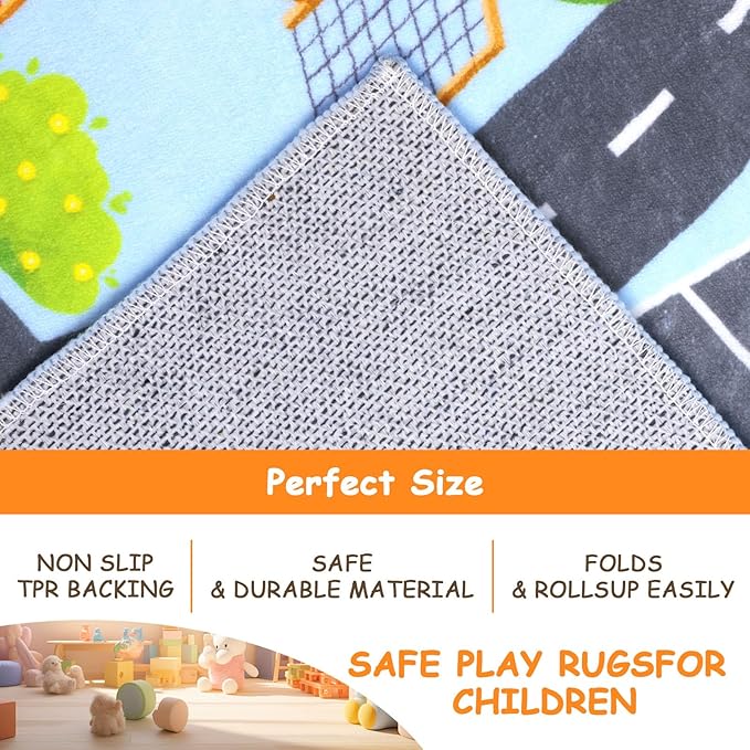 HEBE Kids Play Rug 3'4"x5' ABC Alphabet Numbers Shapes Educational Kid Area Rug Washable Baby Crawling Mat Non Slip Kid Play Mat Carpet for Girl Boy Bedroom Playroom