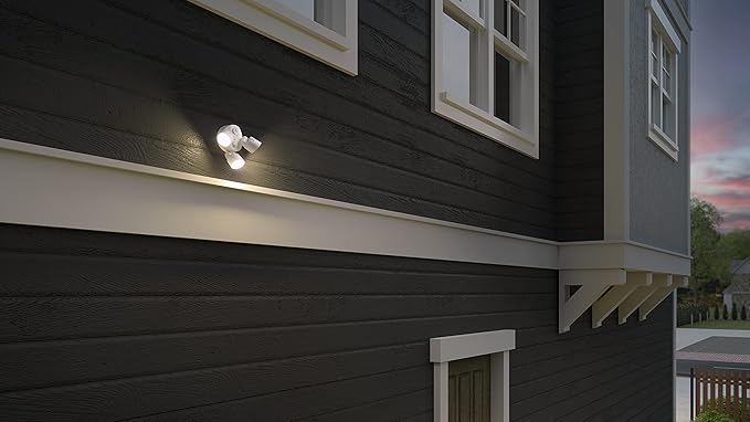 Lithonia Lighting HomeGuard 3-Light LED Outdoor Flood Lights, Outdoor LED Lights, Dusk to Dawn Sensor, Adjustable Lumens, Selectable Color, Round Heads, White (HGX LED 3RH ALO SWW2 120 PE WH M2)