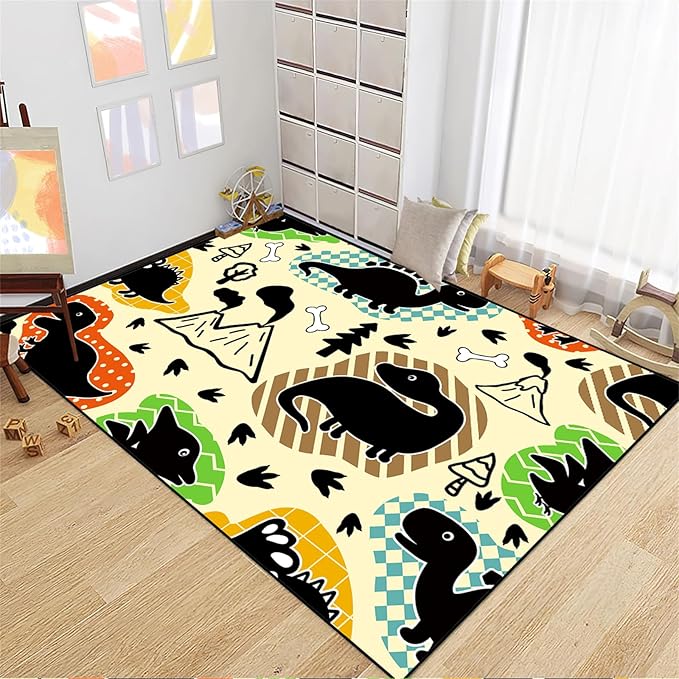Dinosaur Rugs for Boys Bedroom - Kids Bedroom Rug Dinosaur Pattern Area Rug Kids Play Rugs for Boys Dinosaur Bedroom Decor for Boys Colorful Dinosaur Print Area Rug Kids Rugs for Bedroom,3'×4'