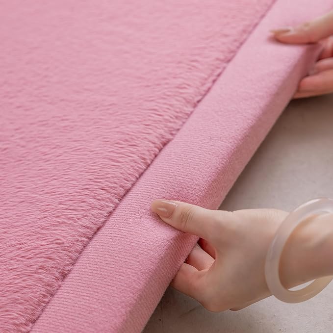 Faux Rabbit Fur Rug - 1.18" Thick Soft Fluffy Area Rug, Non-Slip Memory Foam Crawling Mat, Light Pink, 78"x110"