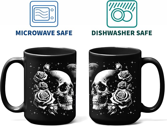 Skull Mug 15oz Goth Gift for Women - Christmas Mugs Witch Gifts for Women Skull Gifts for Men Unique - Gothic Coffee Mug - Witch, Goth Decor Christmas Cup With Skulls Cup Gothic Gift for Men, Dad, Mom