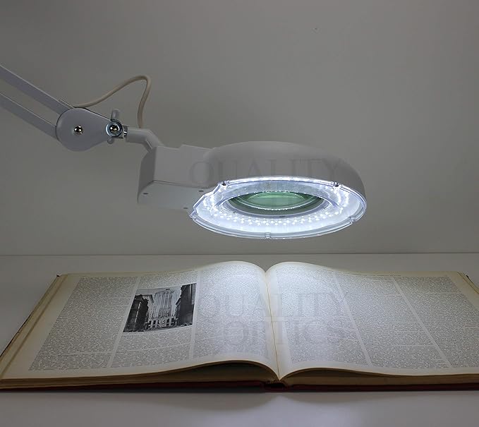 Quality Optics® Professional Series Illuminated Workstation Swing Arm Magnifier White 3LED Diopter