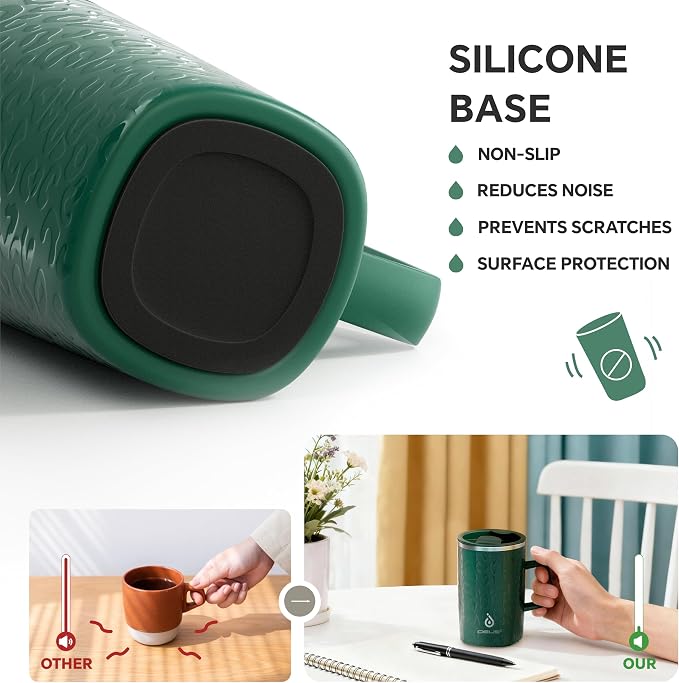 Ideus 16oz Insulated Stainless Steel Coffee Mug with Lid Leopard Dark Green | Perfect for home, office, or daily use| Easy to clean wide mouth| Sweat-proof| On the go