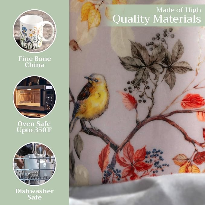 Maison d' Hermine Coffee Mug with Handles Tea Cups (12 Ounce, Pack of 2) | Fine Bone China Coffee Mugs for Hot Beverages Cappuccino Latte Home Restaurant Hotel Spring Summer -Equinoxe - Grey