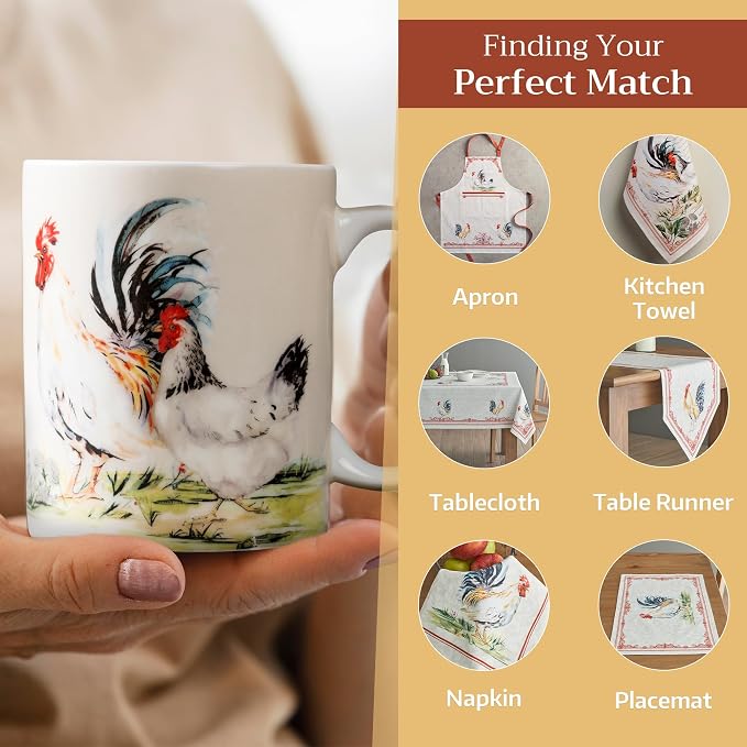 Maison d' Hermine Coffee Mug with Handles Tea Cups (12 Ounce, Pack of 2) | Fine Bone China Coffee Mugs for Hot Beverages Cappuccino Latte Home Restaurant Hotel Spring Summer -Campagne