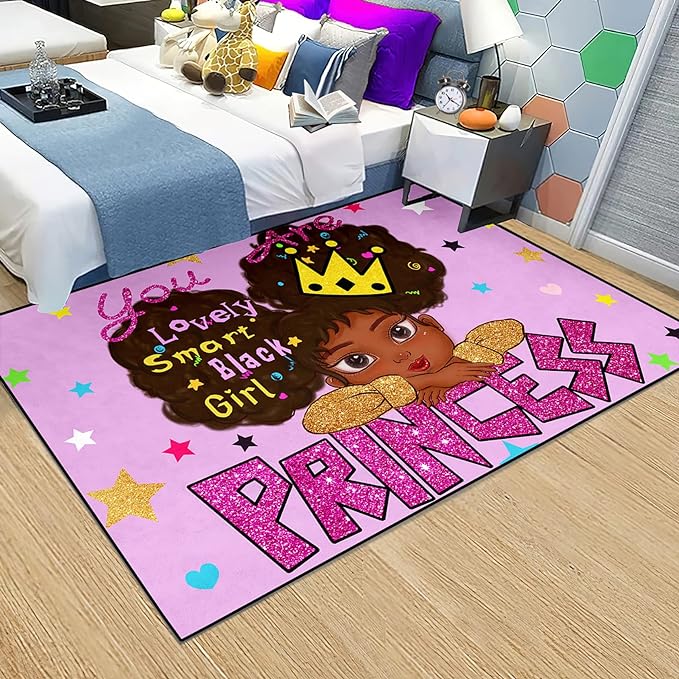 African American Black Girl Rugs for Bedroom African American Rugs for Girls Room Princess Room Decor for Girls Bedroom Decor for Teen Girls Living Room Floor Rugs, Purple, 2'6''×4'