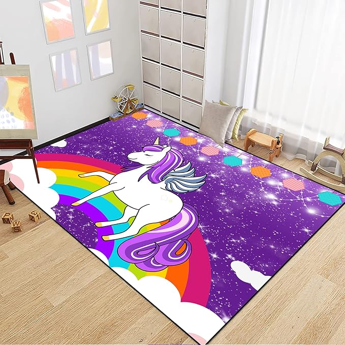 Unicorn Rugs for Girls Bedroom Large Purple Unicorn Rugs for Girls Bedroom Floor Mat Unicorn Floor Rugs for Girls Bedroom for Living Room Dorm Bedroom Home Decor, 5'×7'
