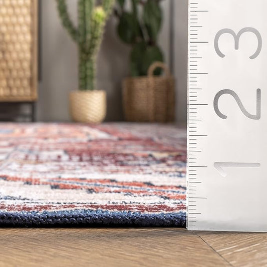 nuLOOM Marli Machine Washable Faded Medallion Ultra Thin Accent Rug, 2' x 3', Rust