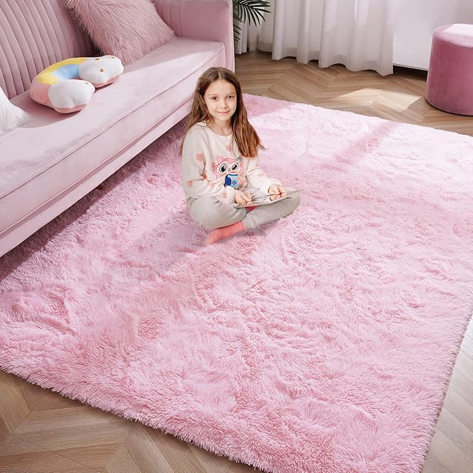 Softlife Ultra Soft Fluffy Area Rugs for Bedroom, Girls and Boys Room Kids Room Nursery Rug, 3 x 5 Feet Shaggy Fur Indoor Plush Modern Floor Carpet for Living Room Christmas Decor, Pink