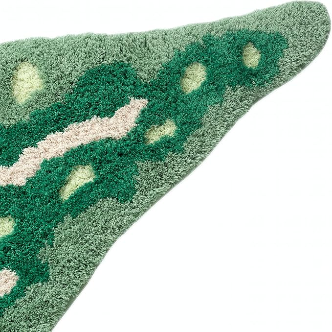 Begonia Non Slip Bath Mat or Kitchen Tufted Rug, Plant Leaf Shaped Kids Pets Floor Mat Carpet, Green, 45.3" x 16.3"