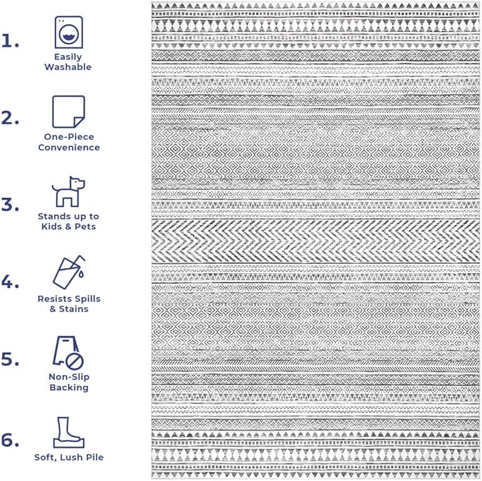 nuLOOM Kira Machine Washable Tribal Geometric Ultra Thin Area Rug, 3x5, Grey
