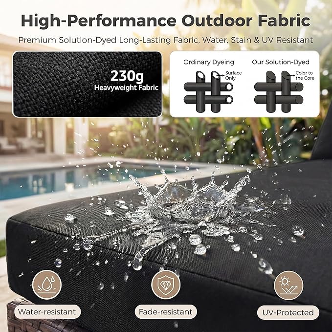 NICESOUL 29.3'' High Back Patio Set with Firepit Propane & Natural Gas, 7 Piece Oversized Large Wicker Outdoor Sectional Couche Sets, Heavy Duty Backyard Furniture, Brown Rattan and Black Cushion