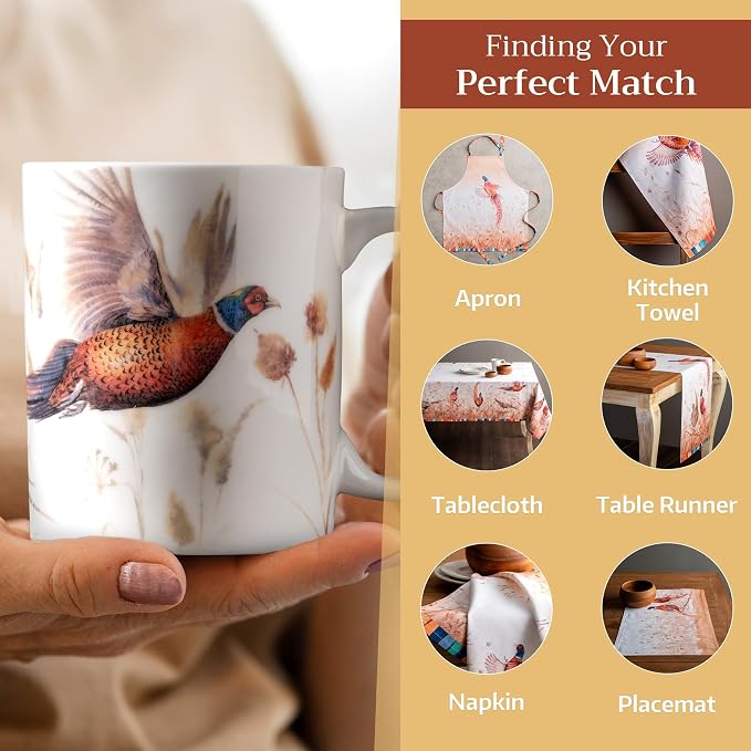 Maison d' Hermine Coffee Mug with Handles Tea Cups (12 Ounce, Pack of 1) | Fine Bone China Coffee Mugs for Hot Beverages Cappuccino Latte Home Restaurant Spring Summer -Faisan D'Automne - Vol Libre