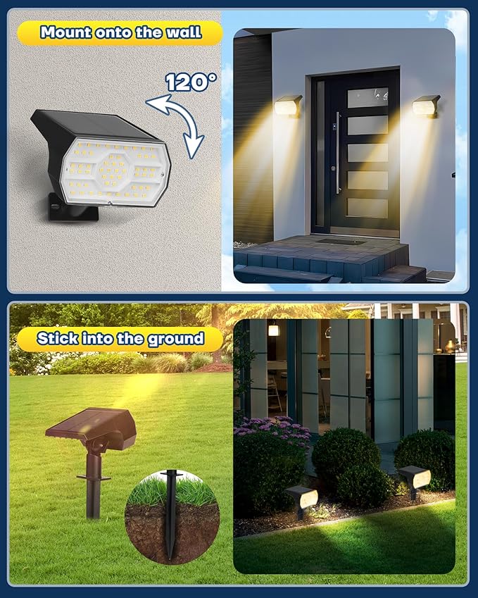 Kaxiida Solar Lights Outdoor Waterproof IP68, 3 Lighting Models Solar Powered Spot Lights Outdoor, 56LED Light Dusk to Dawn for Yard Patio Garden Pathway Landscape Lighting