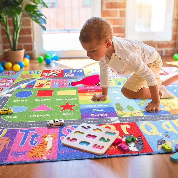 HOMORE Kids Educational Rug, 7x10 Kids Collection Area Rug for Learning Alphabet, Numbers, Colors, Season and Animal Words, Playmat for Classroom Playroom