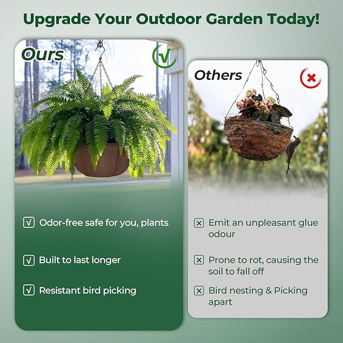 T4U Hanging Planters for Outdoor Plants, 12 Inch 6 Pack Fabric Hanging Baskets with Drainage Tray, Decorative Hanging Pots for Plants Outdoor Patio Porch Garden Use(Brown)