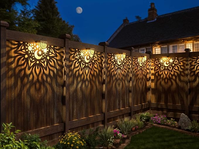 Solar Fence Lights 6 Pack Solar Deck Lights Waterproof LED Step Wall Outdoor Decorations Warm Yellow Decorative Lighting for Garden Backyard Yard Decor (Gold)