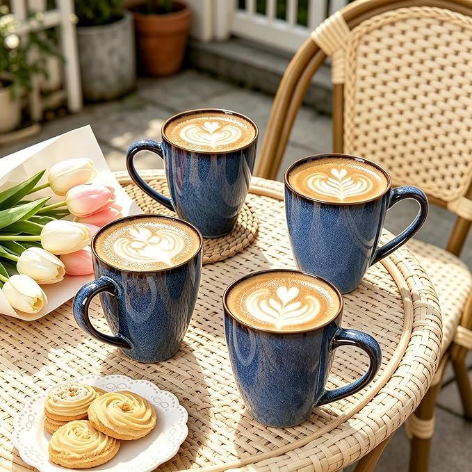 MONITO 17 OZ Coffee Mugs Set of 6, Large Ceramic Blue Coffee Mugs Set with handle for Tea/Latte/Milk/Cocoa, Funny Tea Cups for Office and Home, Engagement Gifts. (Starry Blue)