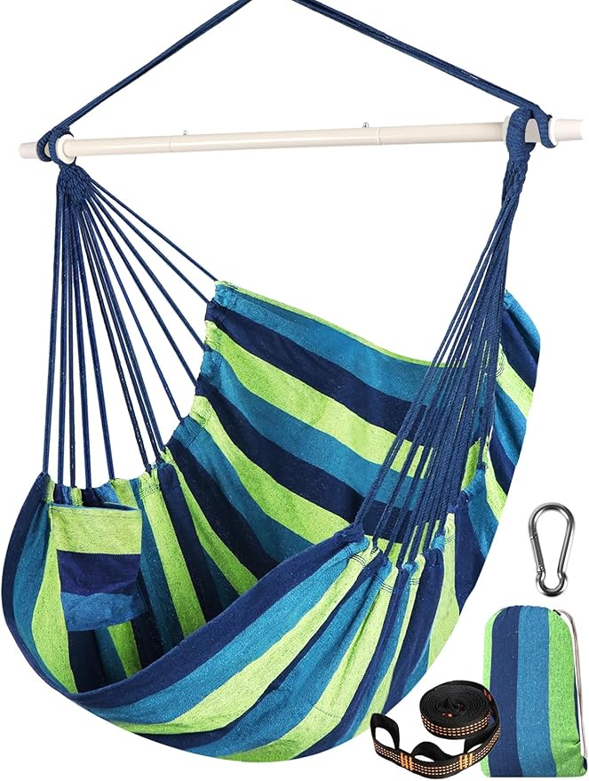 Chihee Hammock Swing Chair - Strong Metal, Collapsible, Portable, Max 500 lbs, Comfy Seat, Patio & Lawn, Cotton Blended, Indoor/Outdoor