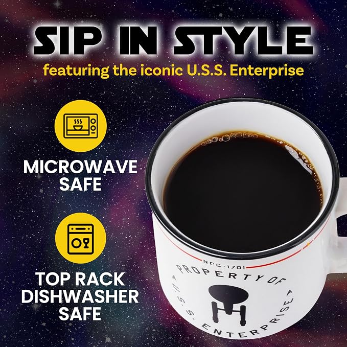 Silver Buffalo Star Trek Enterprise Property, Ceramic Camper Mug, 20oz | NCC-1701, The USS, 0.59 Liters