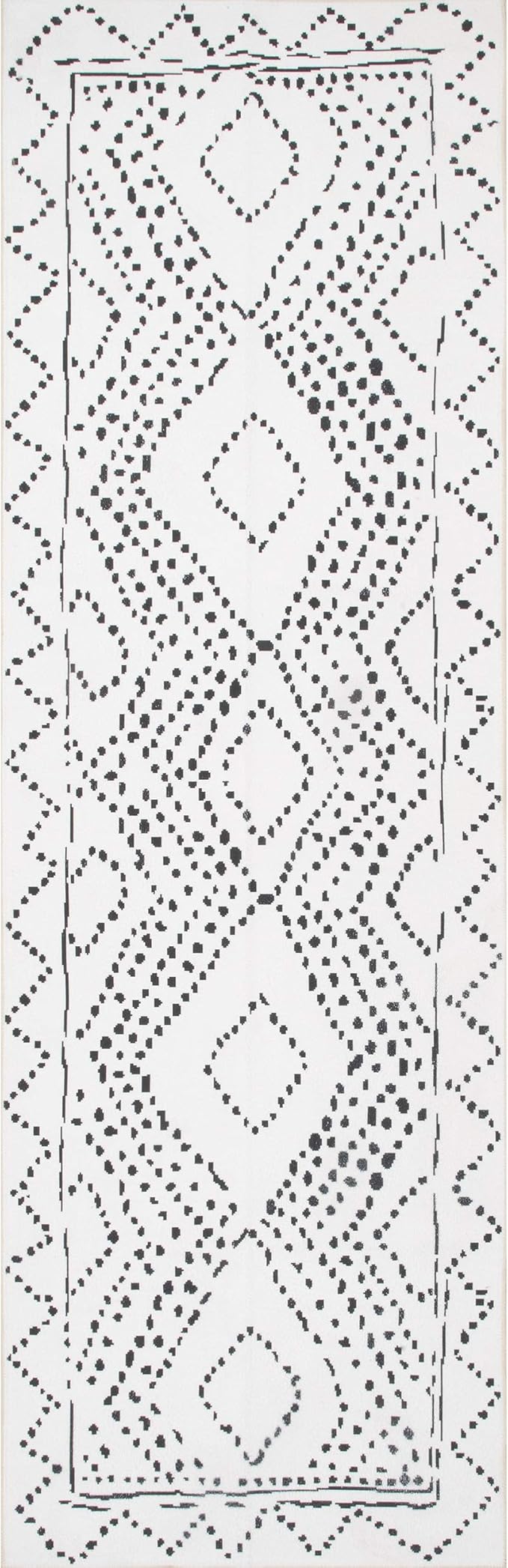 nuLOOM Mila Machine Washable Diamond Trellis Ultra Thin Runner Rug, 2' 6" x 12', White