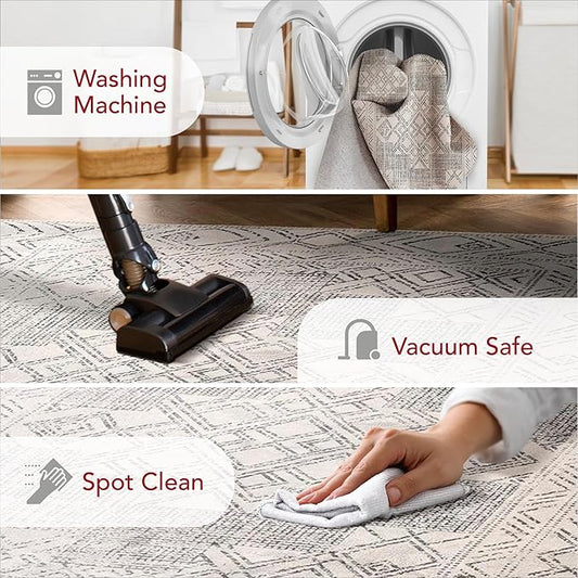 nuLOOM Mia Machine Washable Geometric Medallion Ultra Thin Area Rug, 8' Square, Light Grey