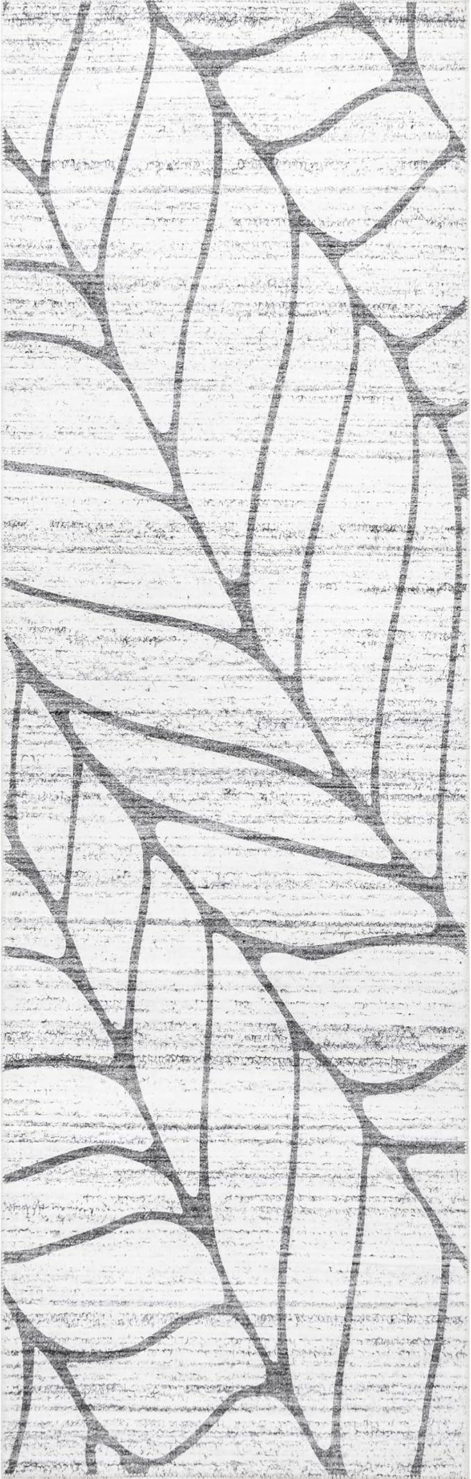 nuLOOM Lanette Abstract Leaves Machine Washable Ultra Thin Runner Rug, 2' 6" x 8', Light Grey