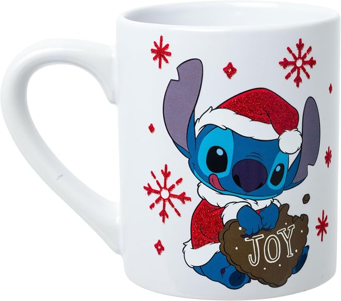 Silver Buffalo Disney Lilo and Stitch Santa Glitter, Ceramic Mug, 14oz | Dressed as, Christmas, Holiday Joy, 0.4 Liters