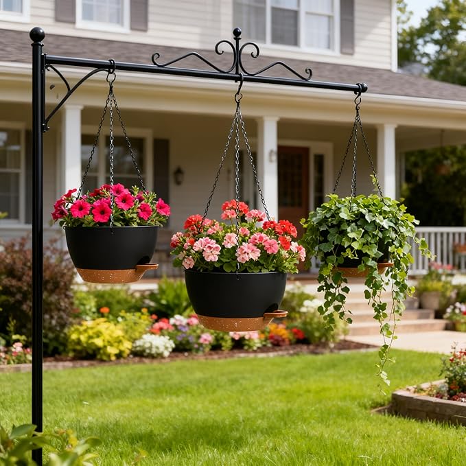 Set of 3-10 Inch Self Watering Hanging Planters for Indoor Outdoor,Hanging Plant Pots with Drainage & Removable Tray, Hanging Pots Holder for Ivy, Pothos, Ferns, Balcony & Patio, Black with Brown
