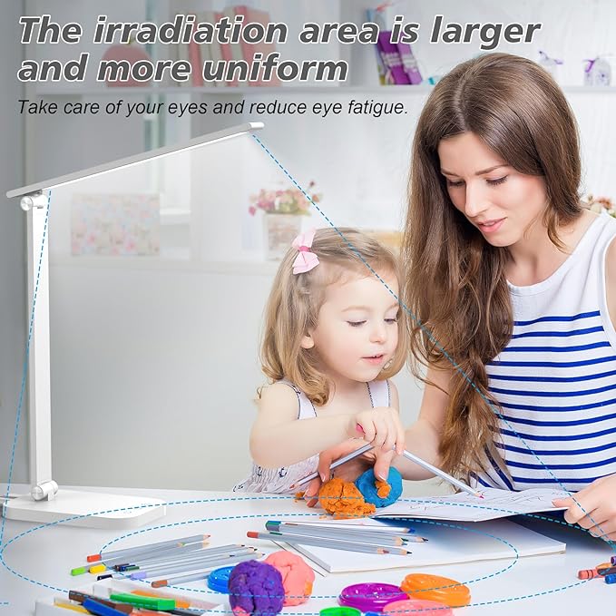 Bright Led Desk Lamp for College Dorm - Foldable Study Desk Light for Home Office, Modern Dorm Study Desk Lamps, 5 Light Mode Dimmable Brightness Eye-Caring Craft Task Lamp Desktop Lamp for Reading