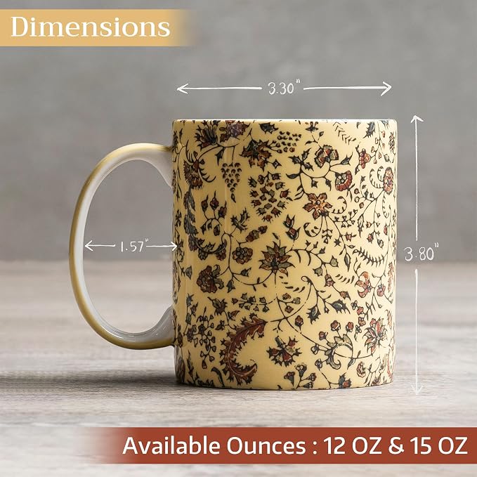 Maison d' Hermine Coffee Mug with Handles Tea Cups (15 Ounce, Pack of 1) | Fine Bone China Coffee Mugs for Hot Beverages Cappuccino Latte Home Restaurant Hotel Spring Summer -Lakshmi - Daya