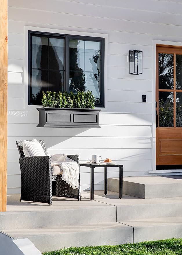 Veradek Brixton Series Plastic Railing Planter - Rectangular Planter for Outdoor Deck/Balcony | Crack-Resistant with Adjustable Rail Attachment | Classic Estate Design for Herbs, Succulents, Flowers