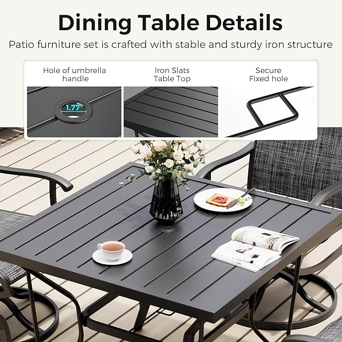 Pamapic 5-Piece Outdoor Dining Set, Patio Dining Set for 4, Outdoor Table and Chairs, All-Weather Outdoor Patio Set with Textilene Swivel Chairs for Garden, Poolside, Deck,Gray