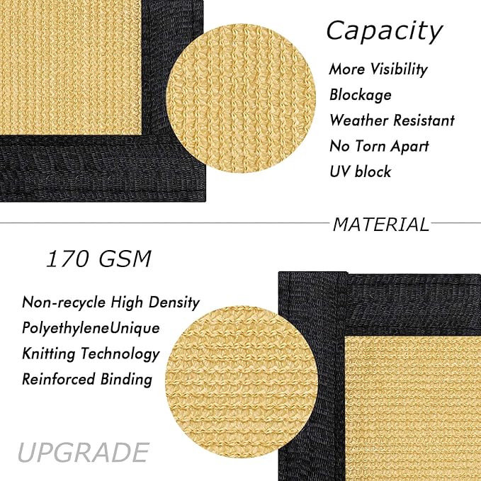 UPGRADE Privacy Fence Screen 5'x10' Sand Outdoor 90% Visibility Blockage 170 GSM Mesh Shade Cover Panels for Backyard,Balcony,Home Decoration with Zip Ties,Customized Avaliable