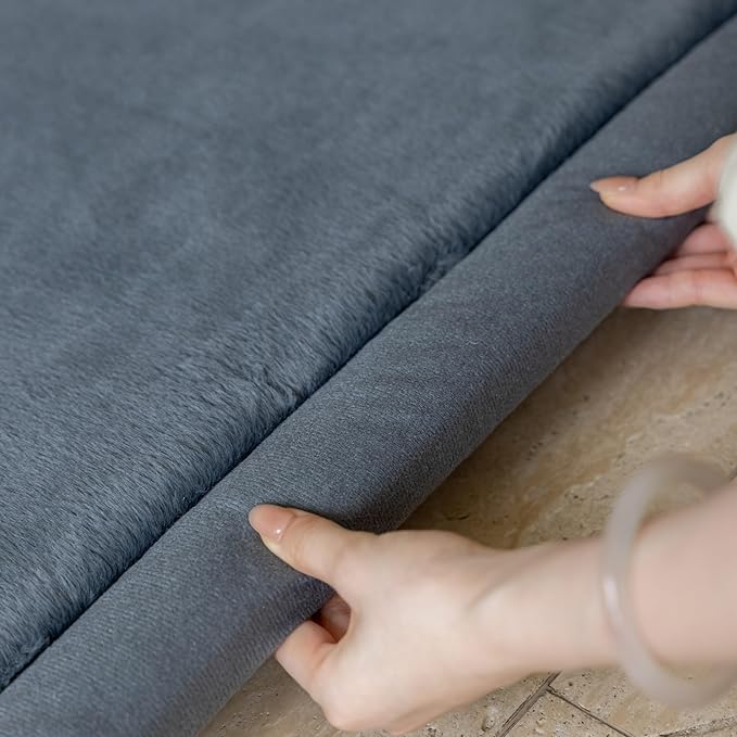 Faux Rabbit Fur Rug - 1.18" Thick Soft Fluffy Area Rug, Non-Slip Memory Foam Crawling Mat, Dark Gray, 59"x59"