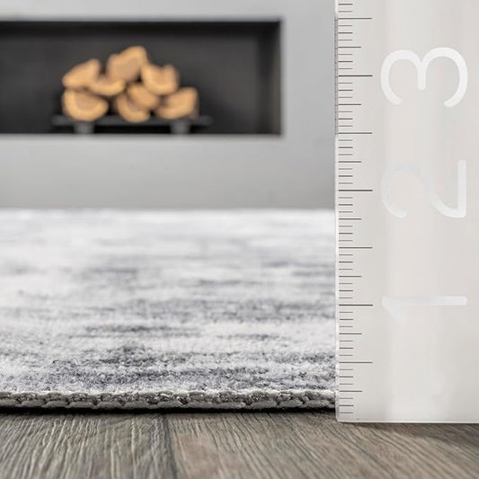 nuLOOM Alva Faded Abstract Machine Washable Ultra Thin Runner Rug, 2' 6" x 8', Light Grey