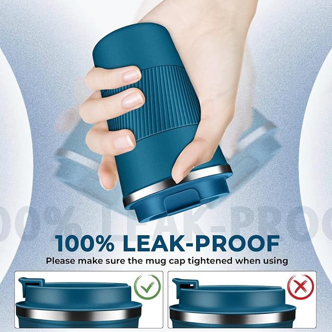 Insulated Coffee Tumbler 17 oz, Stainless Steel Coffee Mug with Lids, Travel Coffee Mug Leak Proof, Double Wall Vacuum Insulated Reusable Coffee Cup, Keep Drinks Hot and Cold (Deep Teal, 17 Ounces)