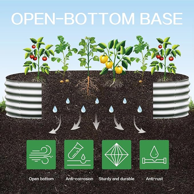 Gardmax Galvanized Raised Garden Bed, Lightweight Planter Boxes Outdoor with Easy Assembly, Large Garden Bed for Vegetables, Fruits, Flower Silver 8FT