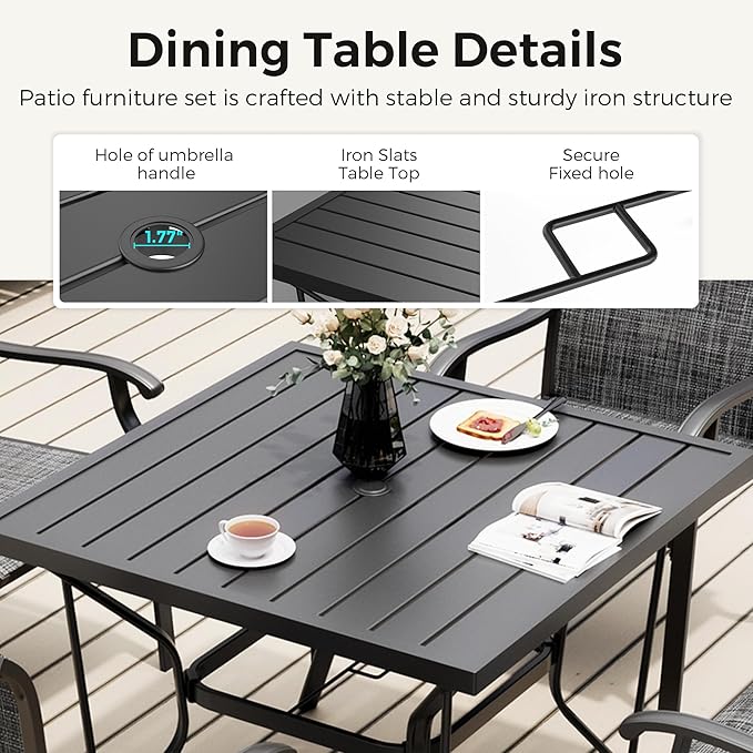 Pamapic 5-Piece Outdoor Dining Set, Patio Dining Set for 4, All-Weather Outdoor Patio Set with 4 Regular Chairs for Garden, Poolside, Deck,Gray