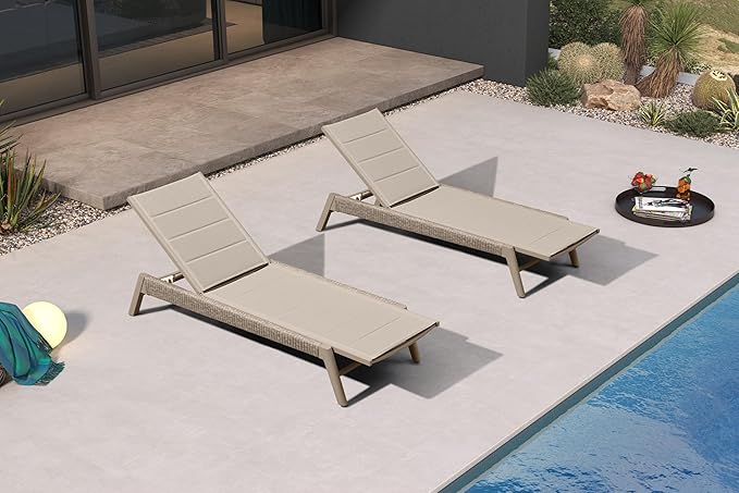 PURPLE LEAF Outdoor Chaise Lounge 2 Pieces Chair Patio Aluminum Recliner for Poolside with Adjustable Backrest Chairs Nurture Shale