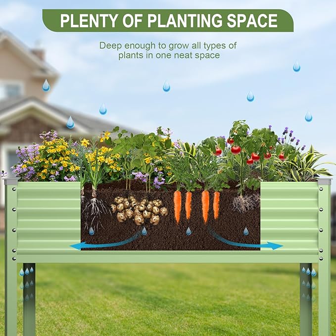 Raised Garden Bed with Legs, 48×24×32in Galvanized Raised Garden Beds Outdoor Elevated Metal Planter Box for Gardening Vegetables Flowers Herb (Green)