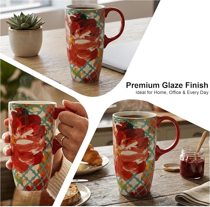 Topadorn 17oz Ceramic Travel Mug with Lid, Colorful Floral Coffee Mug | Artistic Ceramic Travel Cup, Microwave & Dishwasher Safe, Gift Box Included