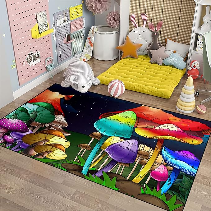 Mushroom Rugs for Bedroom Fantasy Mushroom Prints Rugs for Bedroom Mushroom Area Rugs for Girls Bedroom for Home Dining Living Room Rugs, 3'×4'